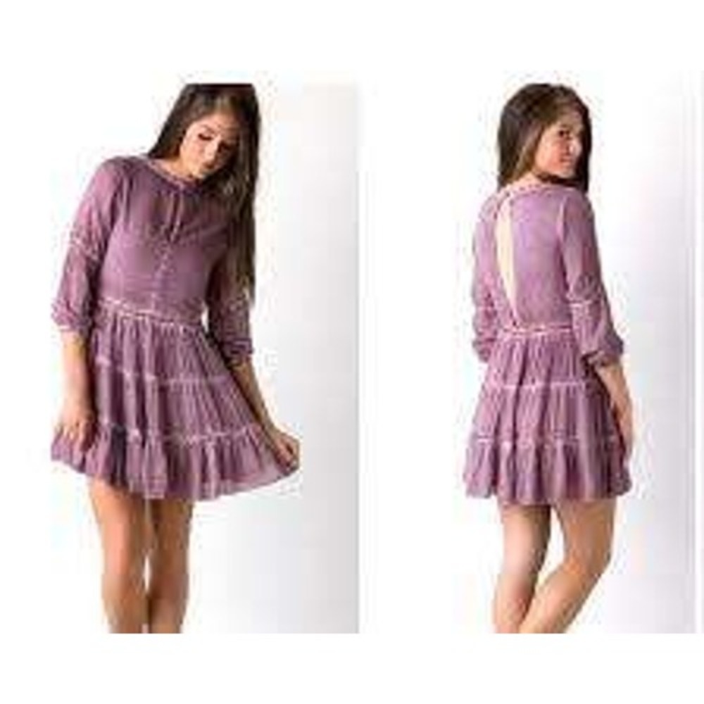 Sea Gypsies Forever Flounce Dress Mauve Purple Mineral Wash Boho Mini Small